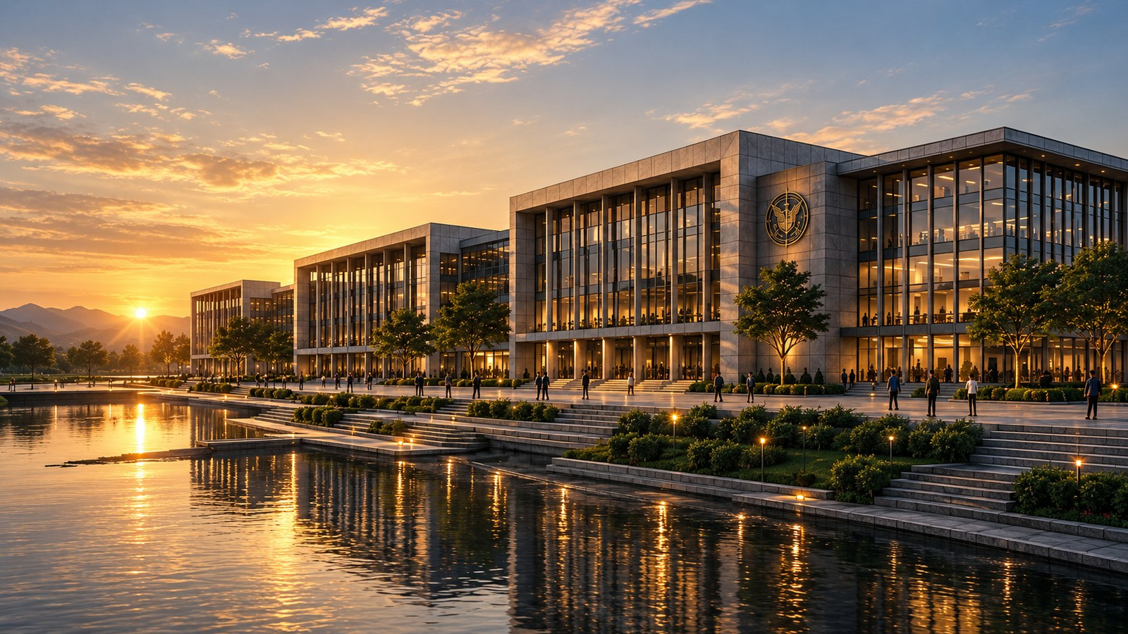 The Miryalan campus at sunset
