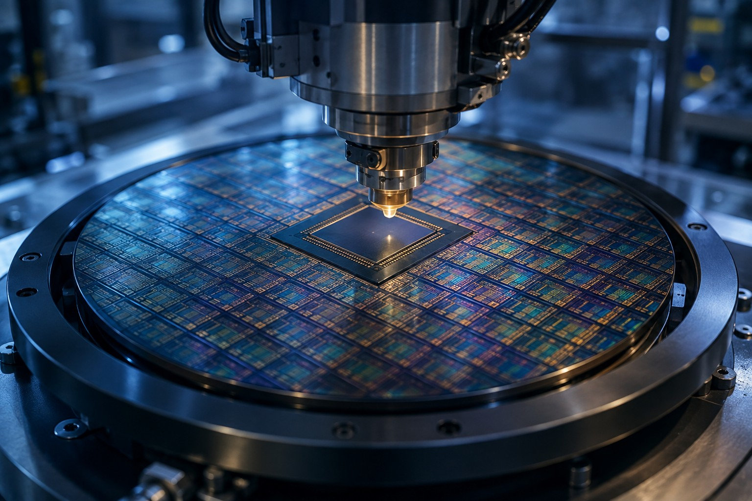 Silicon wafer under a fabrication tool