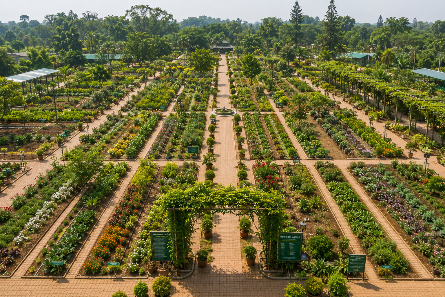 Botanical research garden laid out in beds